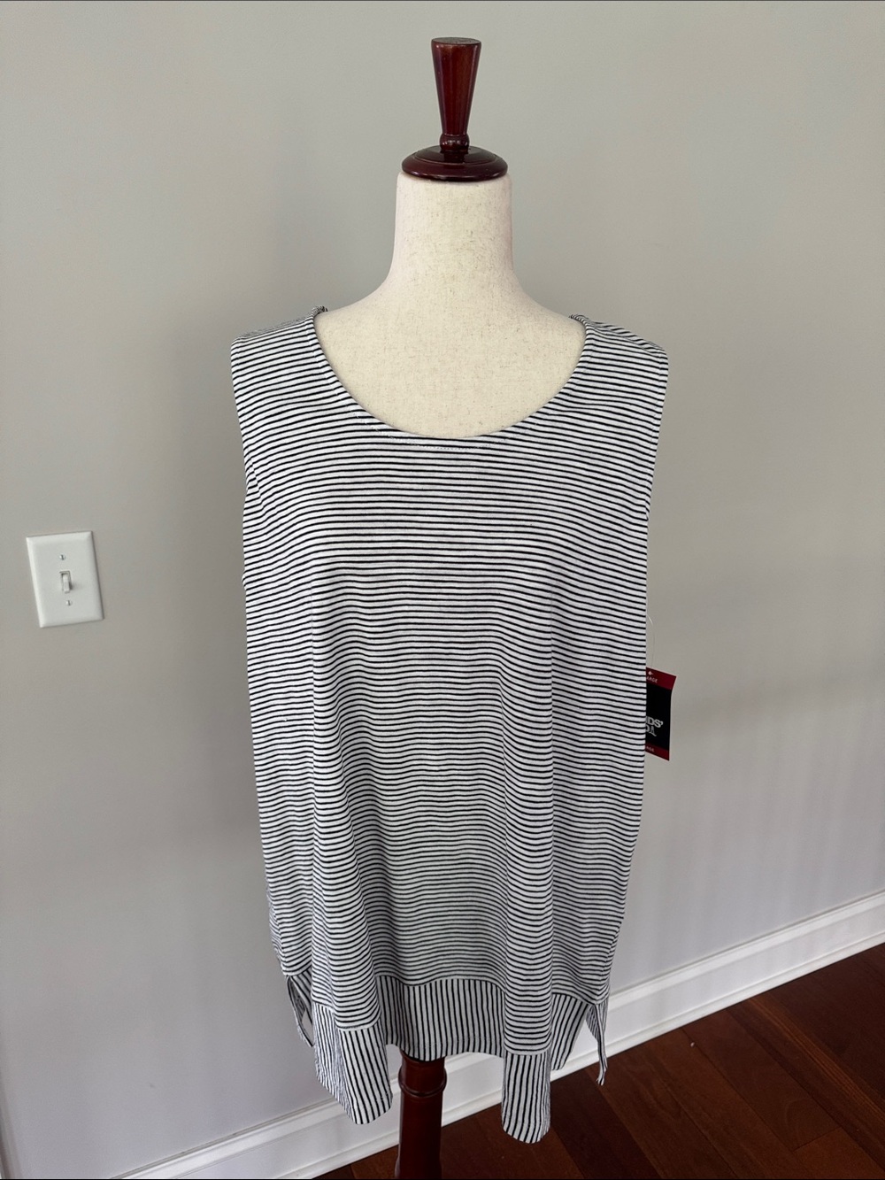 Lands' End Black and White Striped Tank Top